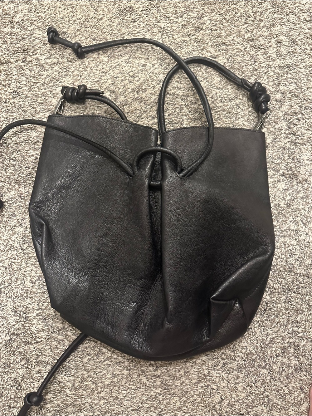 Free People Head Over Heels Black Leather Drawstring Shoulder Bag